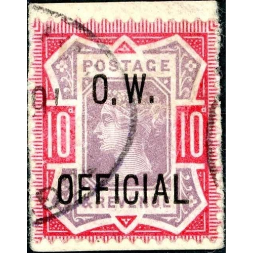 1347 - O.W. OFFICIAL - used QV 1902 10d purple & carmine tied to piece, 2022 BPA cert. notes 'a little rubb... 