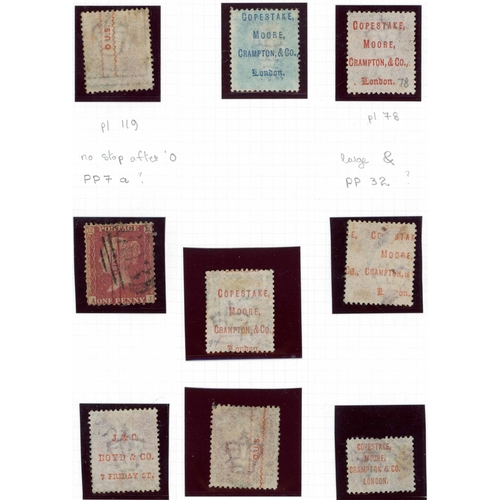 1354 - ** GROUP ON TWO PAGES - Boyd PP14 on plate 150; Copestake PP35 on plates 78 &  97, PP38 on 2d blue p... 