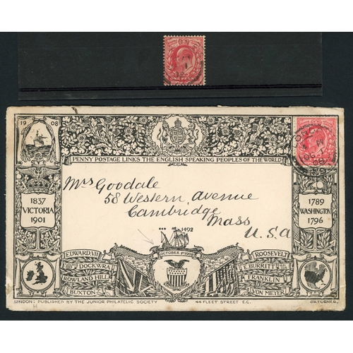 1490 - SPECIAL JUNIOR PHILATELIC SOCIETY ENVELOPE USED ON DAY OF ISSUE:1 Oct 1908 printed JPS env from Lond... 