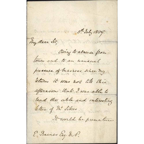 1492 - ROWLAND HILL LETTER RE: PO SAVINGS BANK; Remarkable 5 July 1859 hand-written letter on PO embossed l... 