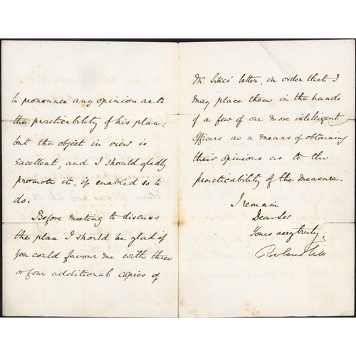 1492 - ROWLAND HILL LETTER RE: PO SAVINGS BANK; Remarkable 5 July 1859 hand-written letter on PO embossed l... 