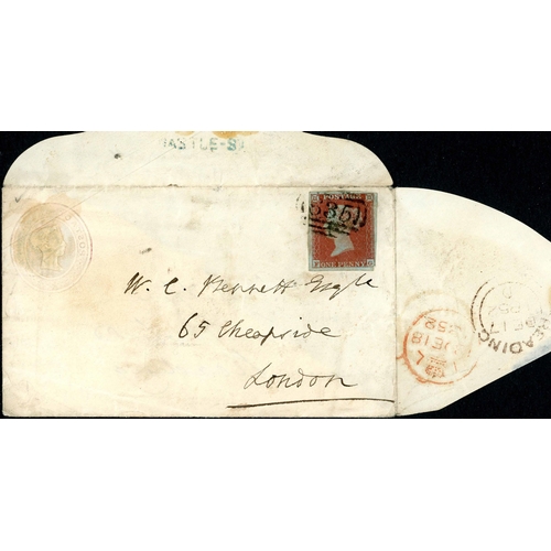 1499 - TURNED 1852 1d PINK ENVELOPE - Dec. 1852 1d pink env. (probably to the author Mary Russell Mitford) ... 