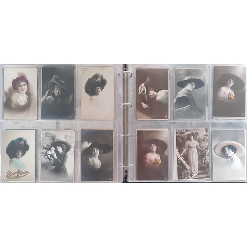 151 - FASHION HATS 1910s-1920s, PUBLISHERS 'A-N': A large collection of photographic cards, many hand-colo... 