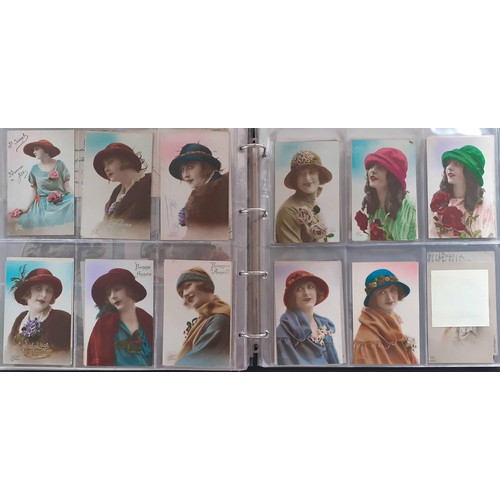 151 - FASHION HATS 1910s-1920s, PUBLISHERS 'A-N': A large collection of photographic cards, many hand-colo... 