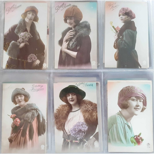 152 - FASHION HATS 1910s-1920s, PUBLISHERS 'O-V': A large collection of photographic cards, many hand-colo... 