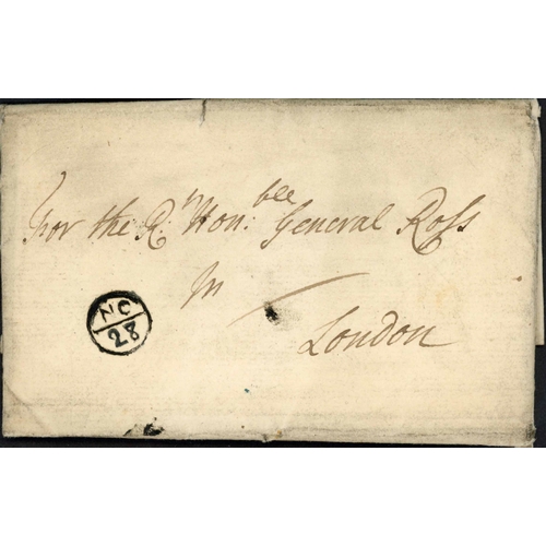 1893 - EARLY FREE LETTER APPLYING FOR GOVERNMENT IN AMERICA; 27/28 Nov. 1729 extensive EL to London For the... 