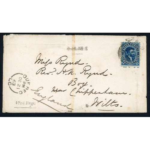 234 - CARTIER STAMPS ON TRANSATLANTIC MAIL: Imperf. 10d deep blue (SG15, 4-margins, damage to top left cor... 