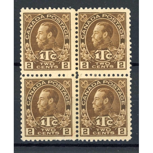 237 - WAR TAX STAMPS - A RARE MULTIPLE: 1916 (Aug) 2c + 1c brown, perf. 12  Die I mounted mint block of fo... 