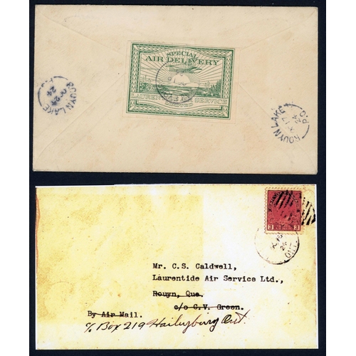 255 - AIRMAILS - LAURENTIDE AIR SERVICES LTD.; 16 Oct. 1924 env. bearing on reverse (25c) green (rouletted... 