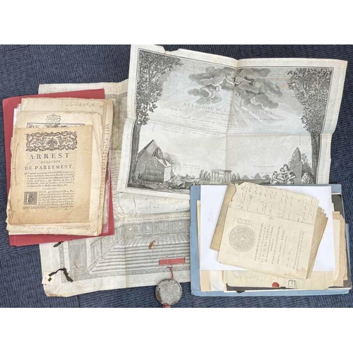 288 - MOSTLY 18th-19th CENTURY RANGE OF DOCUMENTS in a carton. Mostly non-philatelic, inc. 1744-1859 range... 