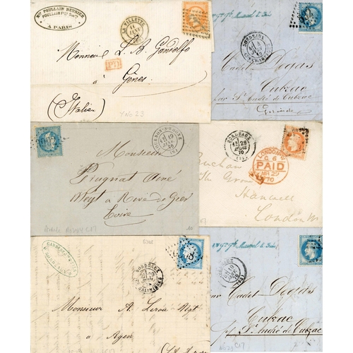 312 - PETITS & GRANDS CHIFFRES CANCELLATIONS: Collection of c.1859-1875 cards & covers with a variety of p... 