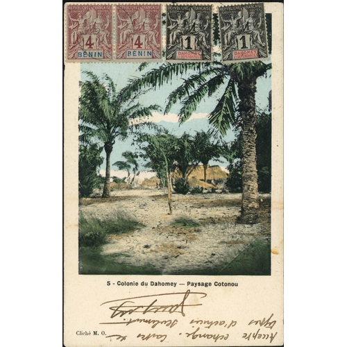 333 - BENIN/GULF OF BENIN MAIL & POSTAL STATIONERY; Small group inc. 1896 env. to Togo franked 25c tied by... 