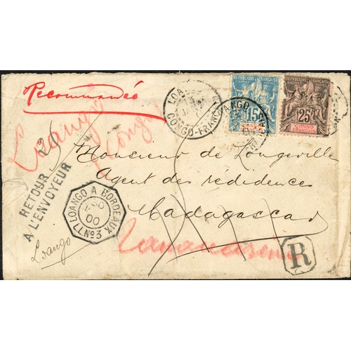 335 - FRENCH CONGO/MIDDLE CONGO MAIL; Range with 1893 10c + 10c reply-card to Cameroon cancelled with Cap ... 