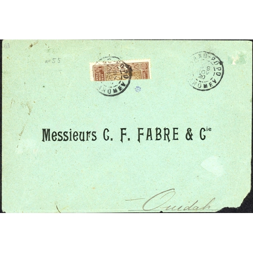 338 - DAHOMEY BISECTED FRANKINGS; Pair with Nov. 1920 env. to Ouidah franked vert. bisected 50c tied by Gr... 