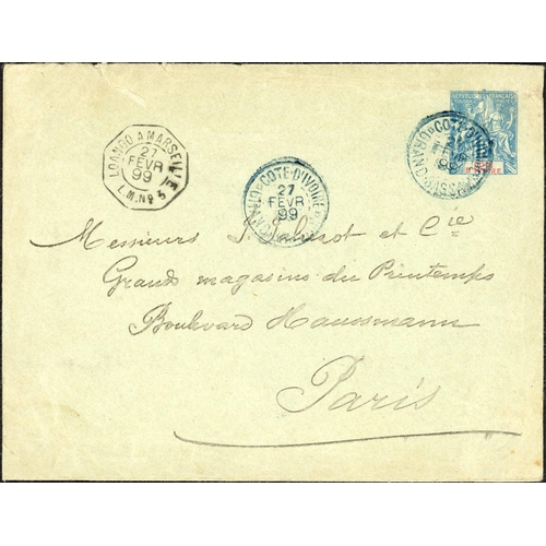 342 - IVORY COAST EARLY 20th CENTURY MAIL; Range with 1897 small env. to Assini franked 15c marginal tied ... 