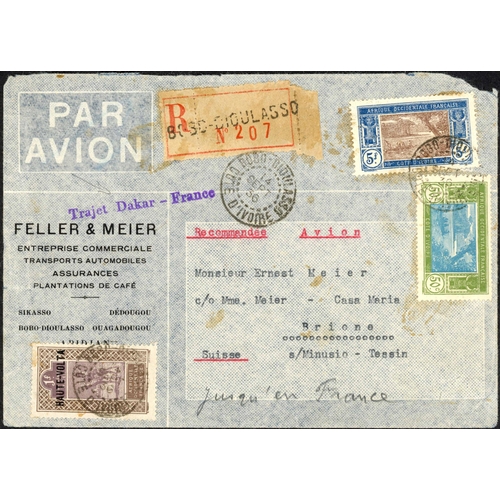 343 - IVORY COAST LATER MAIL INC. WWII CENSORS; Range with 1932 'MANDAT-CARTE' to Lyon franked 75c tied by... 