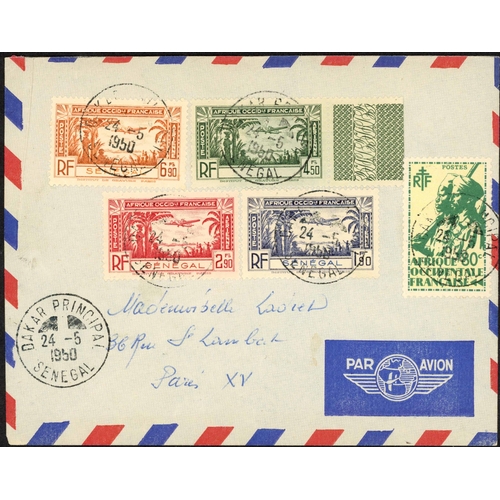 360 - SENEGAL LATER 20th CENTURY MAIL; Range with 1937 airmail env. to Guadeloupe franked 6F50c + 1F75c wi... 