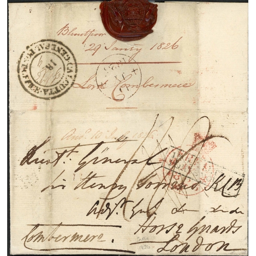 424 - SIEGE OF BHURTPORE CAMPAIGN COVER; 29 Jan. 1826 EL (separate outer and letter) datelined 'Bhurtpore ... 