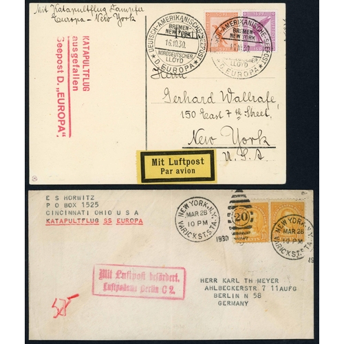 64 - NORTH ATLANTIC CATAPULT AIR MAIL SERVICE - SS EUROPA: A most interesting group of envelopes/cards te... 