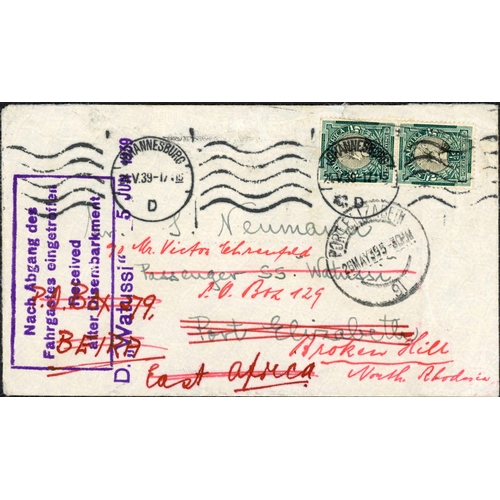 676 - GERMAN SEAPOST/SHIPPING LINES MAIL; Range on leaves with 1926 PPC to East London franked 10pf + 5pf ... 