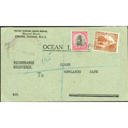 678 - ASSISTANT SHIPPING MASTER DATESTAMP ON REGISTERED MAIL; Mar./July 1929 registered printed Marconi 'O... 