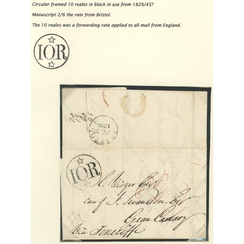 690 - 1828-45 LARGE, CIRCULAR CHARGE MARK GROUP: Quartet with 2 Jul. 1828 (very early usage) EL from Brist... 