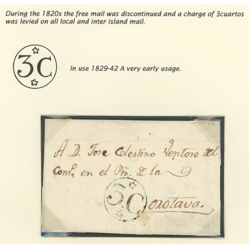 690 - 1828-45 LARGE, CIRCULAR CHARGE MARK GROUP: Quartet with 2 Jul. 1828 (very early usage) EL from Brist... 