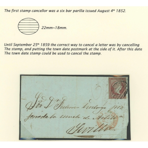 698 - TENERIFE, EARLY STAMPED MAIL: A rare trio of covers inc. 18 Oct. 1855 EL from Laguna to Seville bear... 