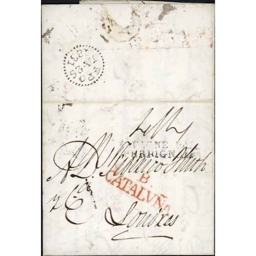 708 - MAIL BETWEEN SPAIN & FRANCE INC. CHARGE MARKS; 19th Century range on annotated leaves inc. 1819 EL t... 