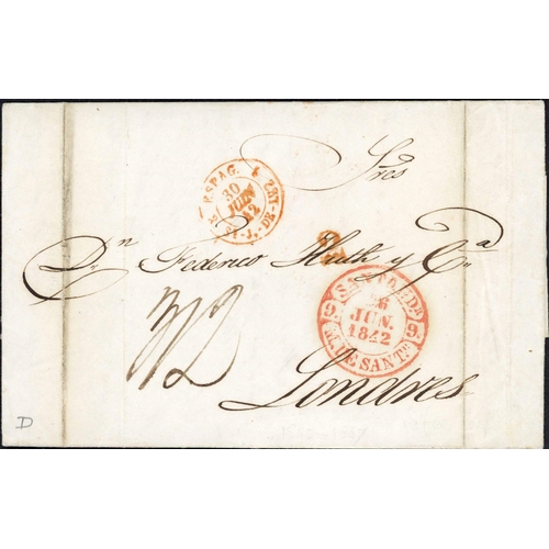 709 - 'BAEZA' TOWN DATESTAMPS GROUP; Pre-stamp range on annotated leaves inc. 1842 EL to London rated '2/2... 