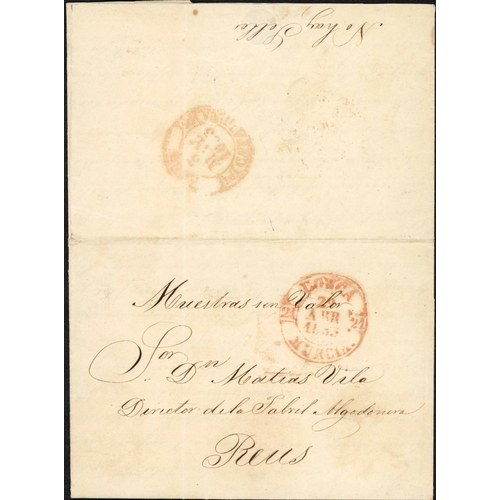 712 - NO STAMPS AVAILABLE MAIL; Range on annotated leaves inc. 1853 EL to Reus with 