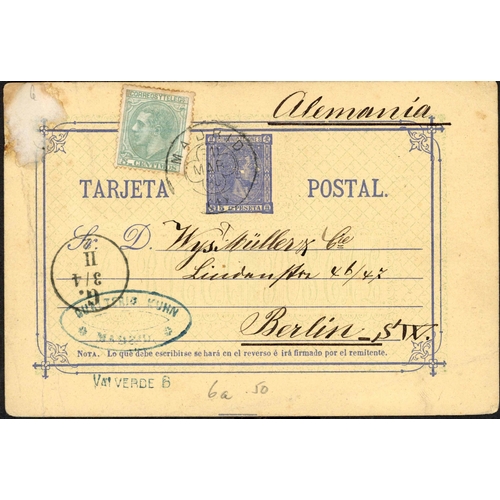 713 - MOSTLY MADRID LATE 19th CENTURY DATESTAMPS; Range on annotated leaves in binder inc. 1874 E to Franc... 