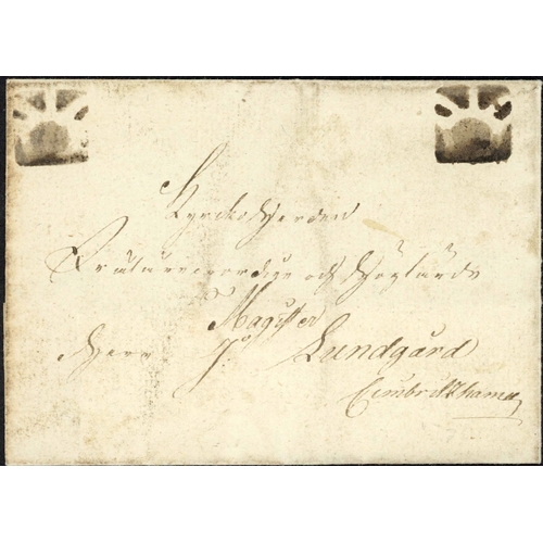 718 - LARGE CROWN (FREE) MARKS on 19th CENTURY MAIL; Pair with 1800/01 printed edicts, folded and addresse... 