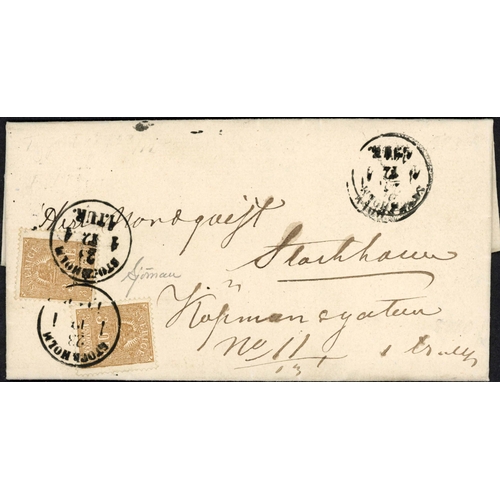 722 - 12ÖRE INTERNAL RATE PERIOD MAIL; Small range with 1858/59 unpaid EL's to Stockholm with circular 