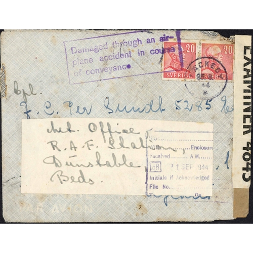 733 - SHIP/AIR/TRAIN INCIDENTS; Range with 1899 PPC to Sweden ex Finland (stamp washed away) carried on th... 