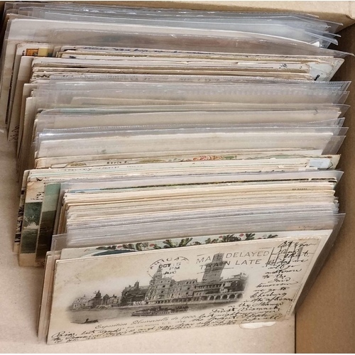 147 - EARLY 20th CENTURY,  MOSTLY FOREIGN: Small box with an accumulation of used cards, many with undivid... 