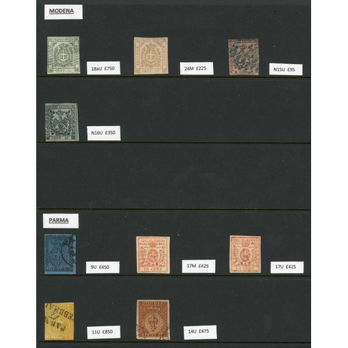 459 - MODENA & PARMA: Small group of early imperf. used & unused issues on stock sheet. Margins variable. ... 