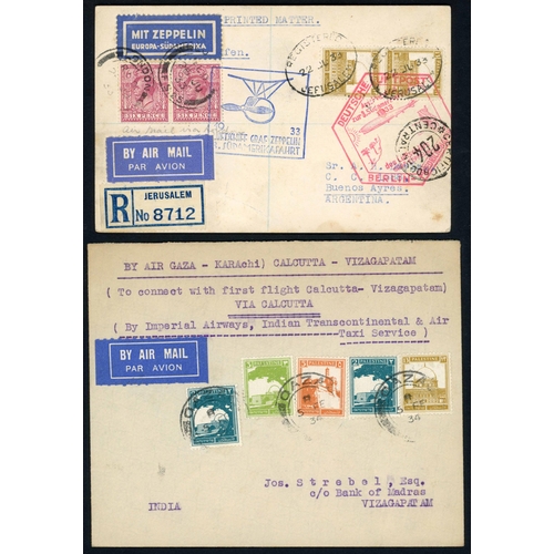 67 - 1933 PALESTINE ZEPPELIN CARD & AIR MAIL TO INDIA: 22 June 1933 Regd PC from Jerusalem to Buenos Aire... 