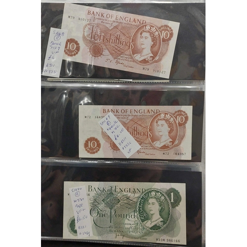 130 - ENGLISH BANKNOTE COLLECTION: Binder housing a selection of c.1914 to 1980s notes (signatures Bradbur... 