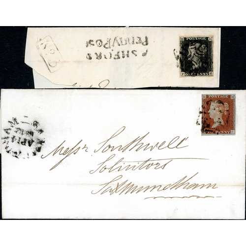 1009 - PLATE 5 - FE - STATE 1, MATCHED WITH 1d RED STATE 2 ON COVER - state 1 with four margins tied by bla... 