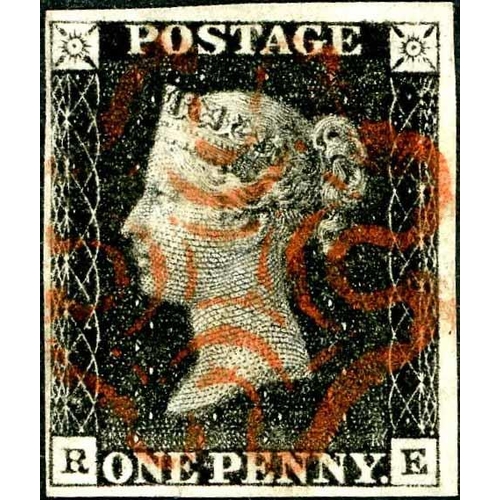 1025 - PLATE 6 - RE, STATE 2 - fine four margins with crisp red MX cancel. SG £650.