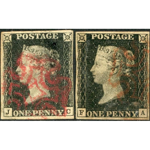 1040 - PLATES 7 & 8 - JC plate 7 and FA plate 8, both four margins and toned/stained. (2)