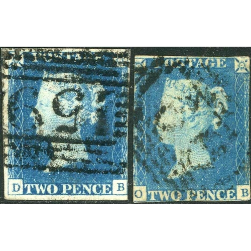 1067 - PLATE 1 - DB & OB - WITH NUMERAL CANCELS - DB with three margins and Glasgow 159 numeral; OB with po... 