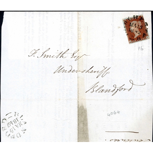 1098 - PLATE 16 - QI - ON DORCHESTER CDS COVER - Mar. 1842 large part E (no side flaps; printed list of cri... 