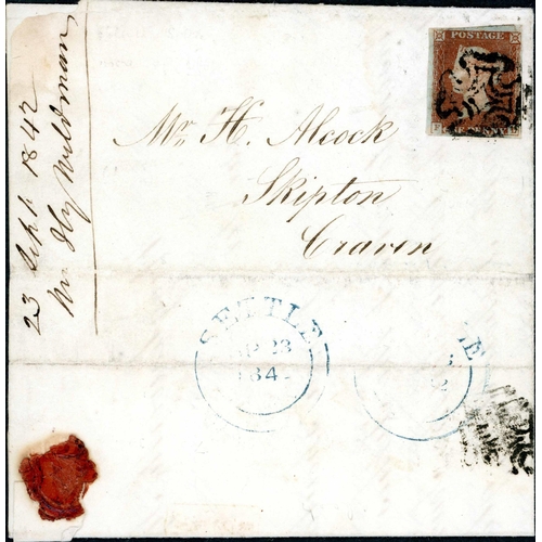 1099 - PLATE 17 - FL - ON COVER WITH SETTLE CROSS - Sep. 1842 EL (small faults) to Skipton with four margin... 