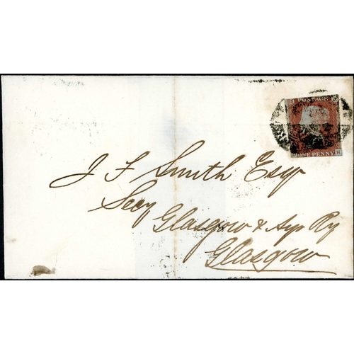 1117 - PLATE 75 - DH - TIED TO SCOTS COVER BY MAILBAG SEAL CANCELS - Dec. 1848 E to GLASGOW (boxed ds on th... 