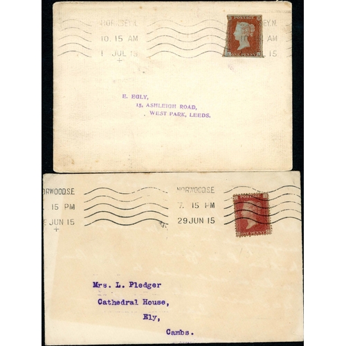 1123 - PLATE 109 - LL - 1915 USE ON COVER & PENNY PLATE ON  COVER - 1 July 1915 env. to Leeds with three ma... 