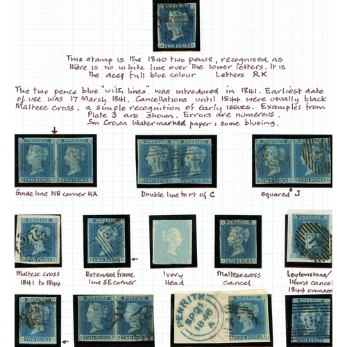 1133 - STUDY ON TWO PAGES, PLUS 1840 2d BLUE - pairs (5, inc. one with MX cancels), singles (16, inc. 3 wit... 