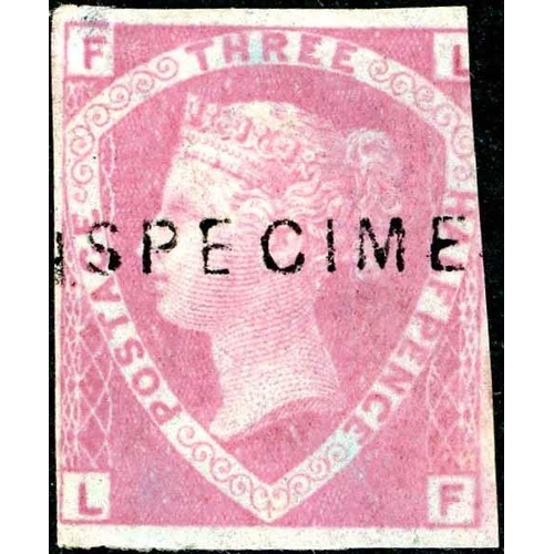 1182 - 1860 1½d ROSY-MAUVE IMPERF SPECIMEN OVPT - three margins and small thin under top left corner, no gu... 