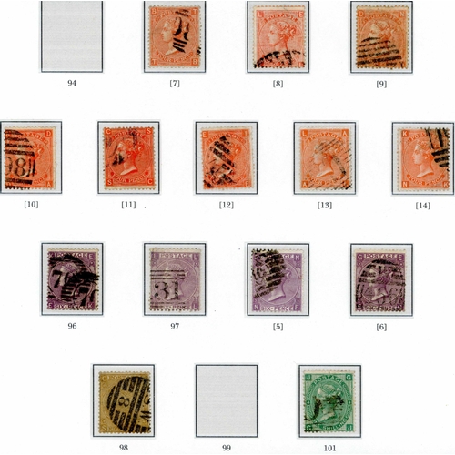 1201 - 1865-67 SELECTION OF USED VALUES - 4d vermilion plates 7 to 14, 6d lilac plates 5 (3) and 6, 9d stra... 